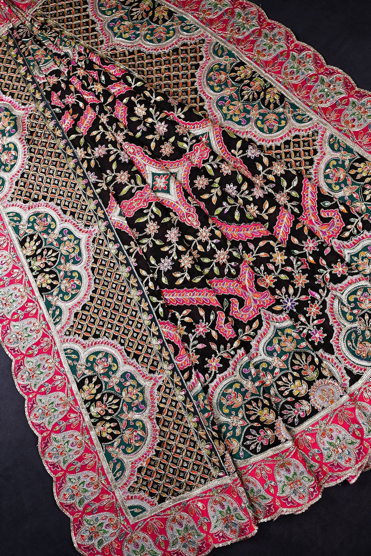 Black Chinon Chiffon Dupatta All Over Zari And Sequins Work With Border 24559