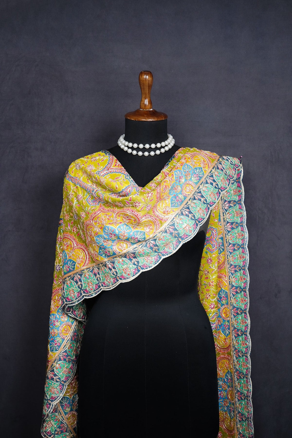 Mehendi Green Chinon Chiffon Dupatta All Over Zari And Sequins Work With Border 24562
