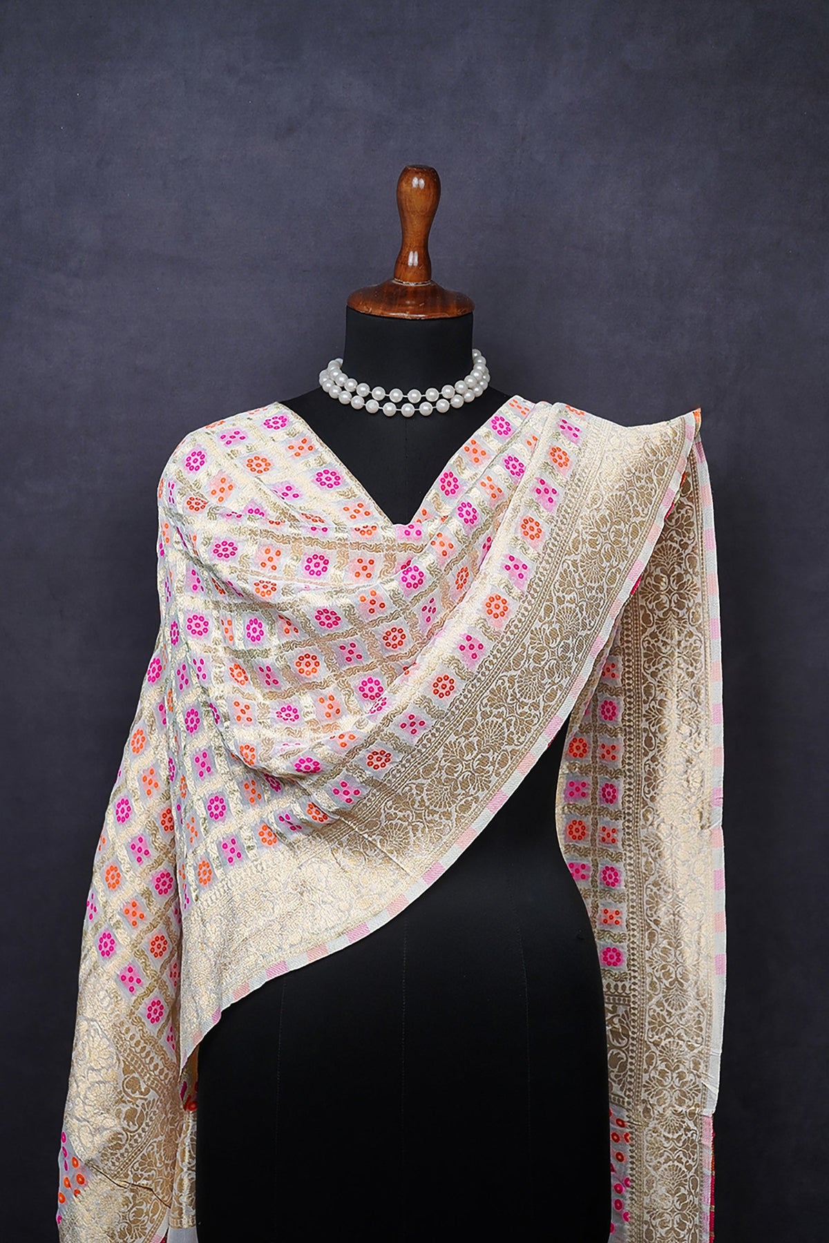 White Dyeable Banarasi Brocade Dupatta All Over Zari Work 24605