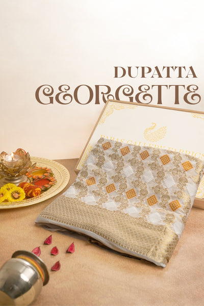 White Dyeable Banarasi Georgette Dupatta All Over Zari Work 24608