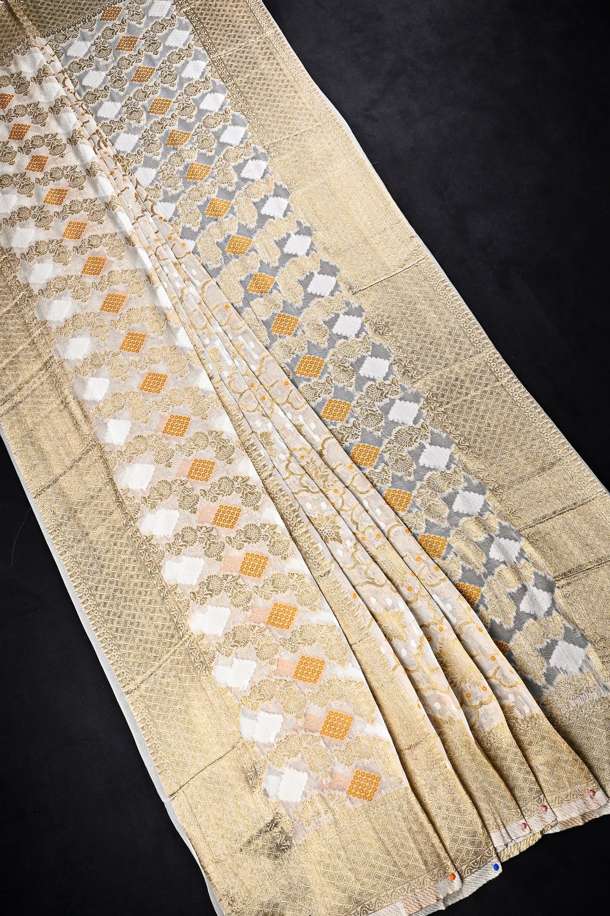 White Dyeable Banarasi Georgette Dupatta All Over Zari Work 24608