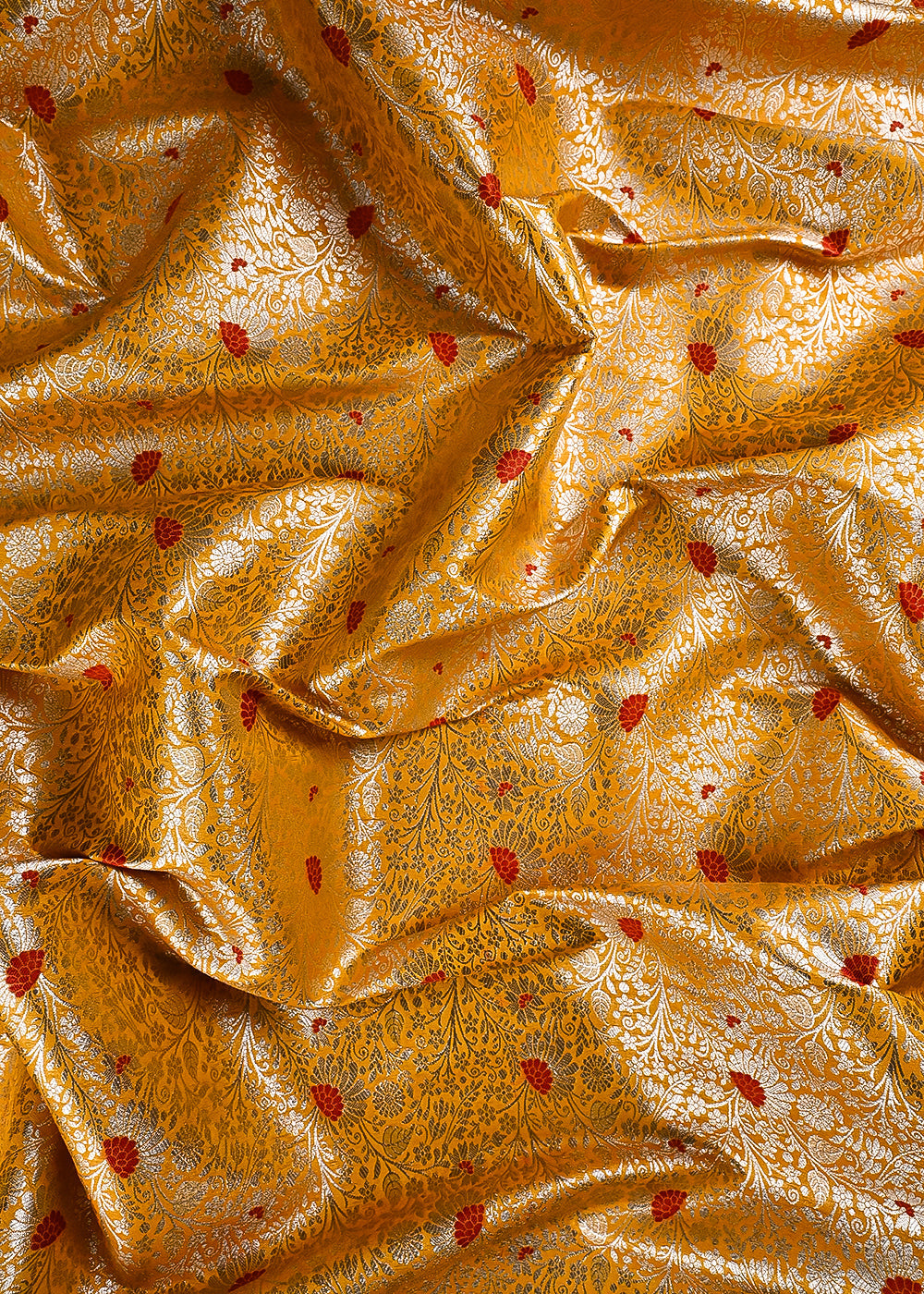 Mustard Banarasi Brocade Fabric With All Over Thread And Zari Handloom 24614