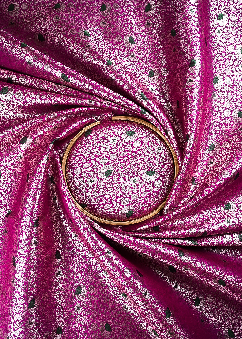Purple Banarasi Brocade Fabric With All Over Thread And Zari Handloom 24616