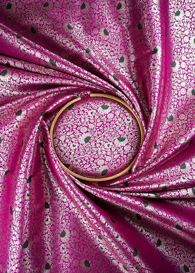 Purple Banarasi Brocade Fabric With All Over Thread And Zari Handloom 24616