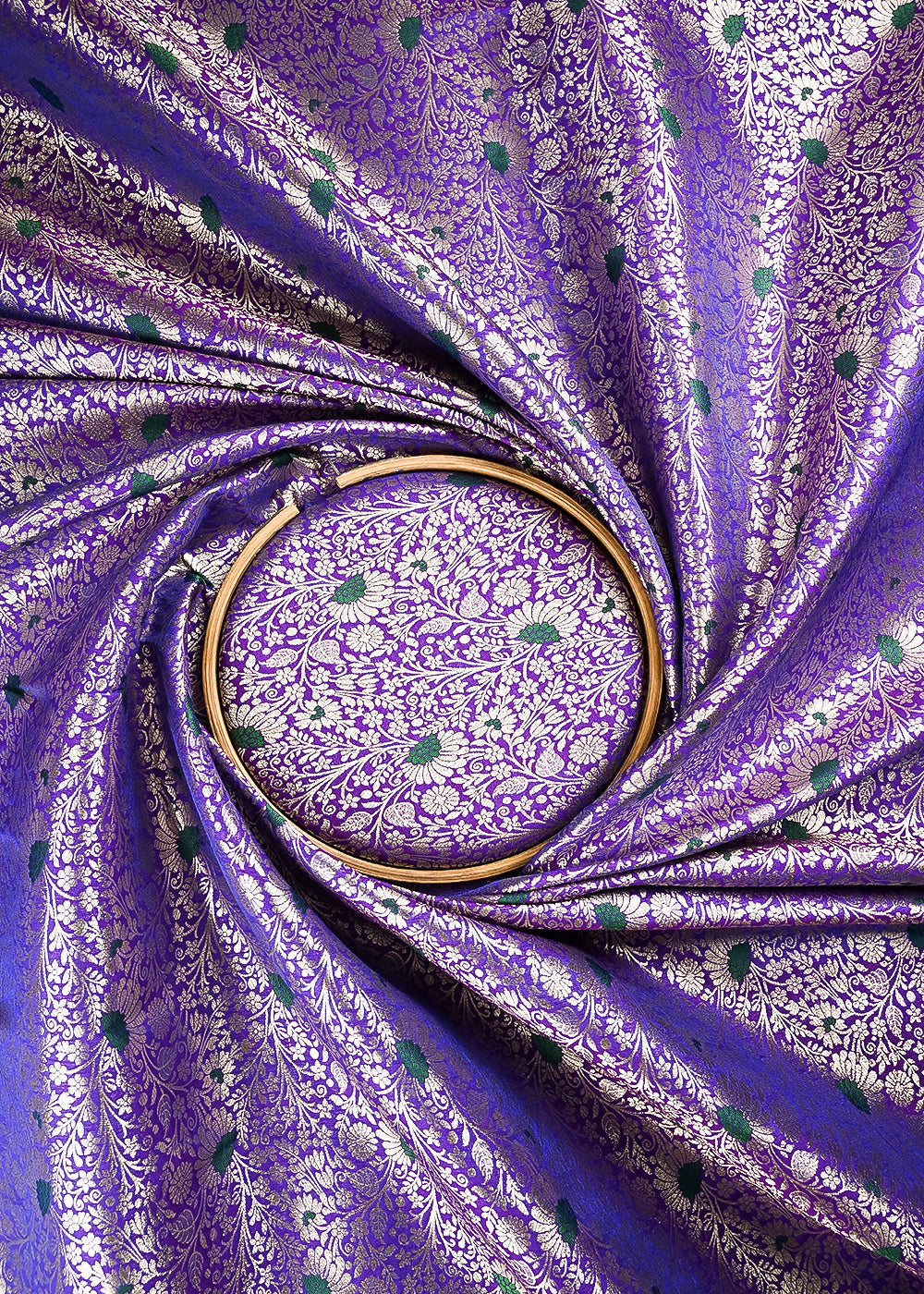 Violet Banarasi Brocade Fabric With All Over Thread And Zari Handloom 24621