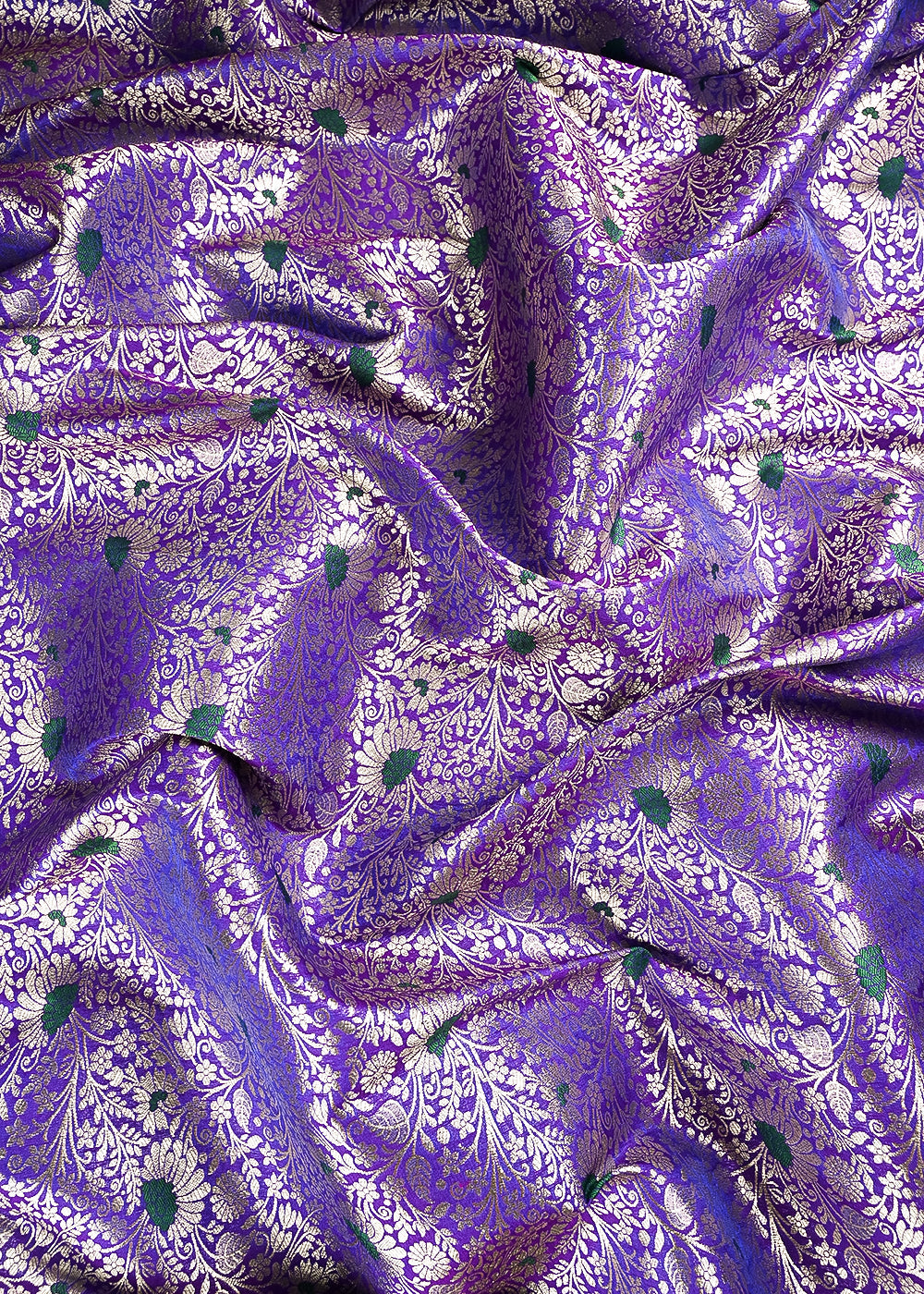 Violet Banarasi Brocade Fabric With All Over Thread And Zari Handloom 24621