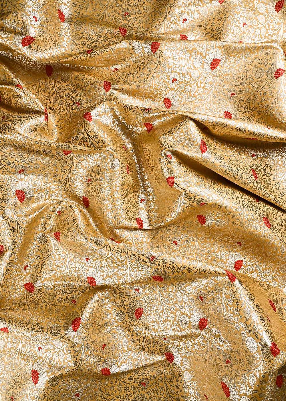 Beige Banarasi Brocade Fabric With All Over Thread And Zari Handloom 24622