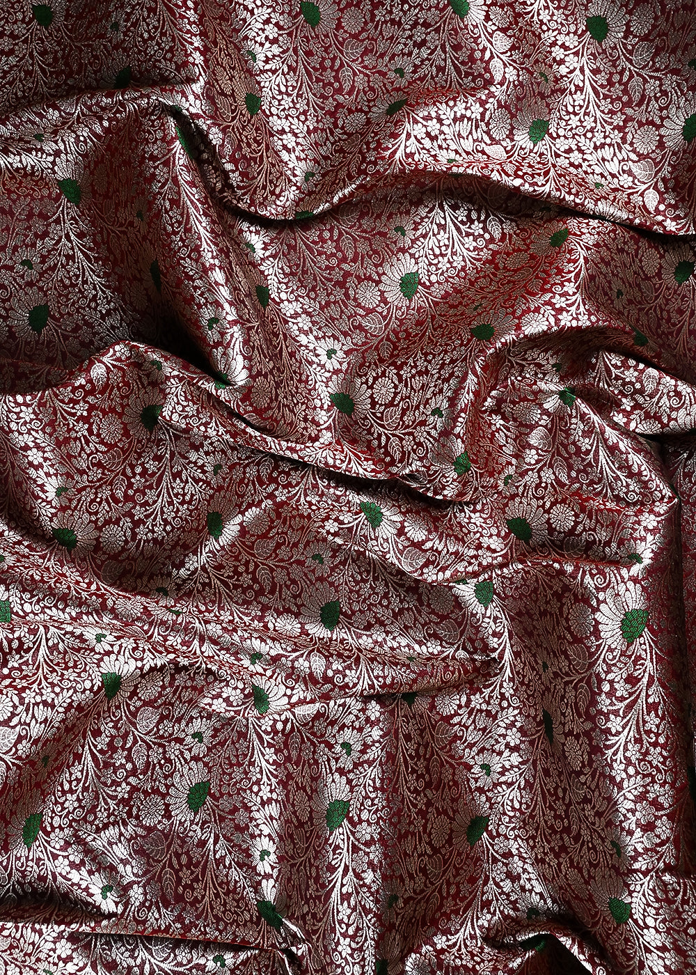Wine Banarasi Brocade Fabric With All Over Thread And Zari Handloom 24624