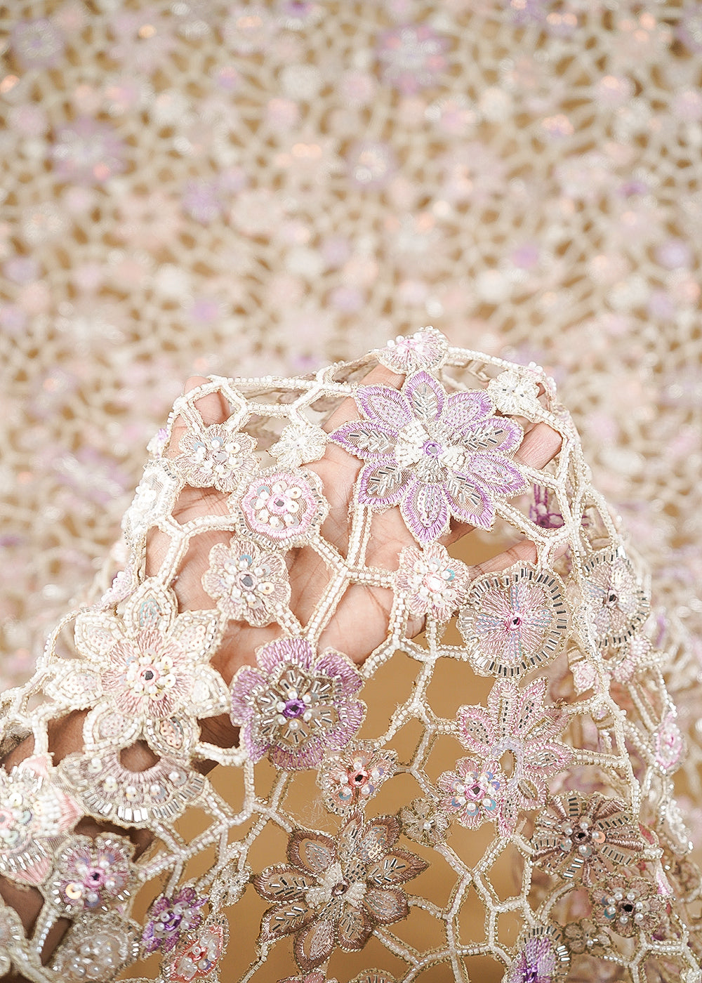 Chiku Imported Net Fabric With All Over Katdana, Sequins, Bead, Faux Mirror And Laser Cutwork 24632