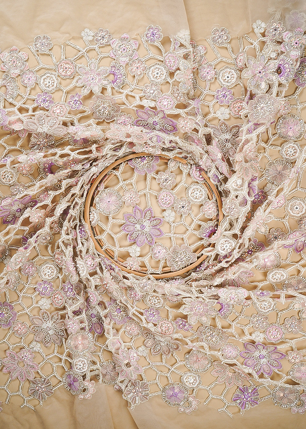 Chiku Imported Net Fabric With All Over Katdana, Sequins, Bead, Faux Mirror And Laser Cutwork 24635