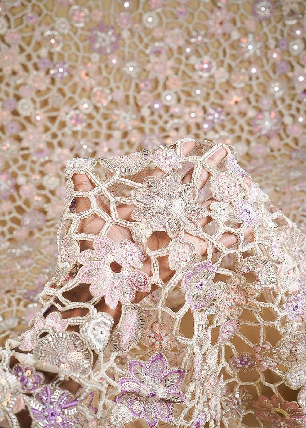 Chiku Imported Net Fabric With All Over Katdana, Sequins, Bead, Faux Mirror And Laser Cutwork 24635