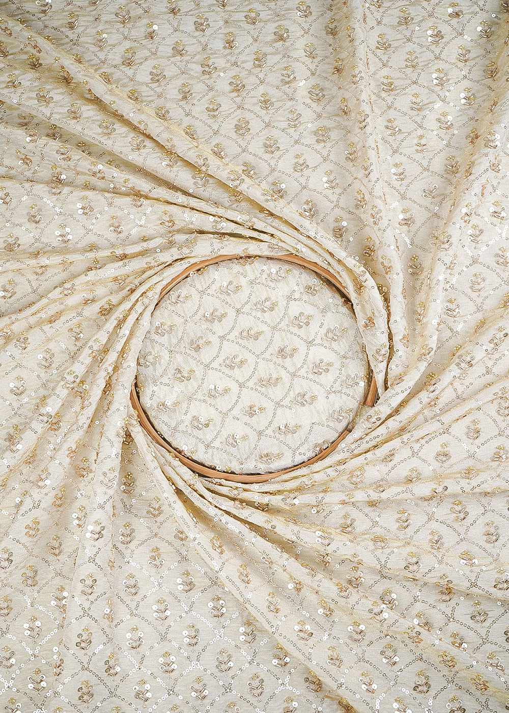 Golden Dyeable Tissue Fabric With All Over Sequins And Katdana Work 24644