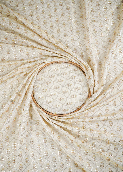 Golden Dyeable Tissue Fabric With All Over Sequins And Katdana Work 24644