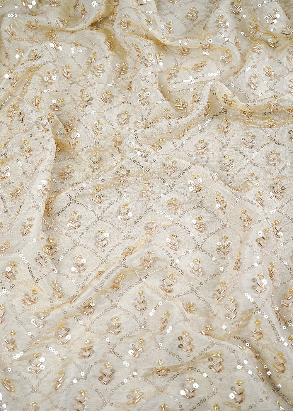 Golden Dyeable Tissue Fabric With All Over Sequins And Katdana Work 24644