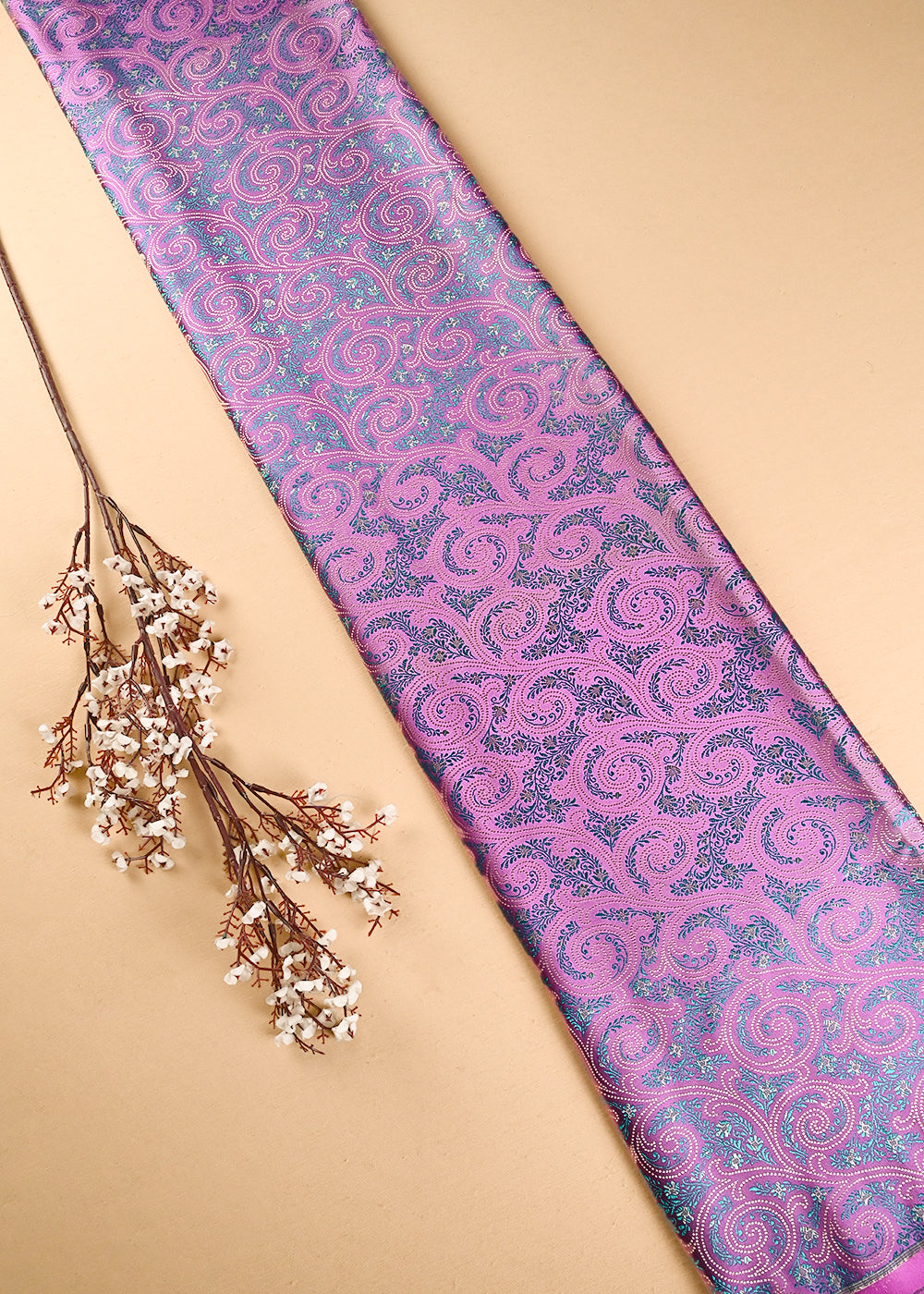 Mauve Banarasi Brocade Fabric With All Over Thread Handloom 24645