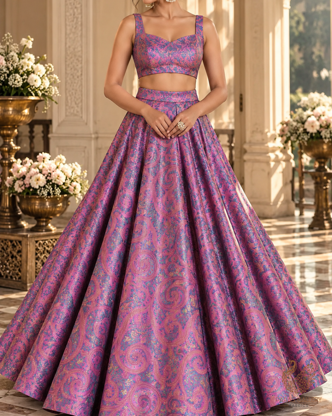 Mauve Banarasi Brocade Fabric With All Over Thread Handloom 24645
