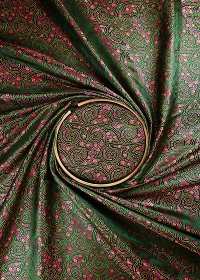 Green Banarasi Brocade Fabric With All Over Thread Handloom 24646