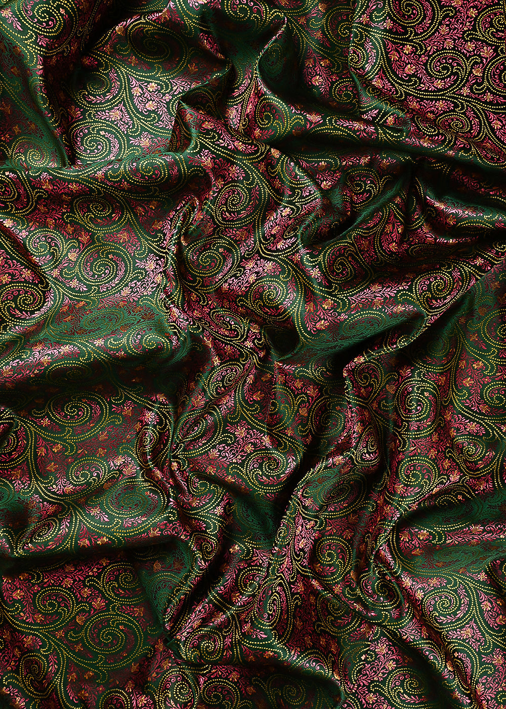Green Banarasi Brocade Fabric With All Over Thread Handloom 24646