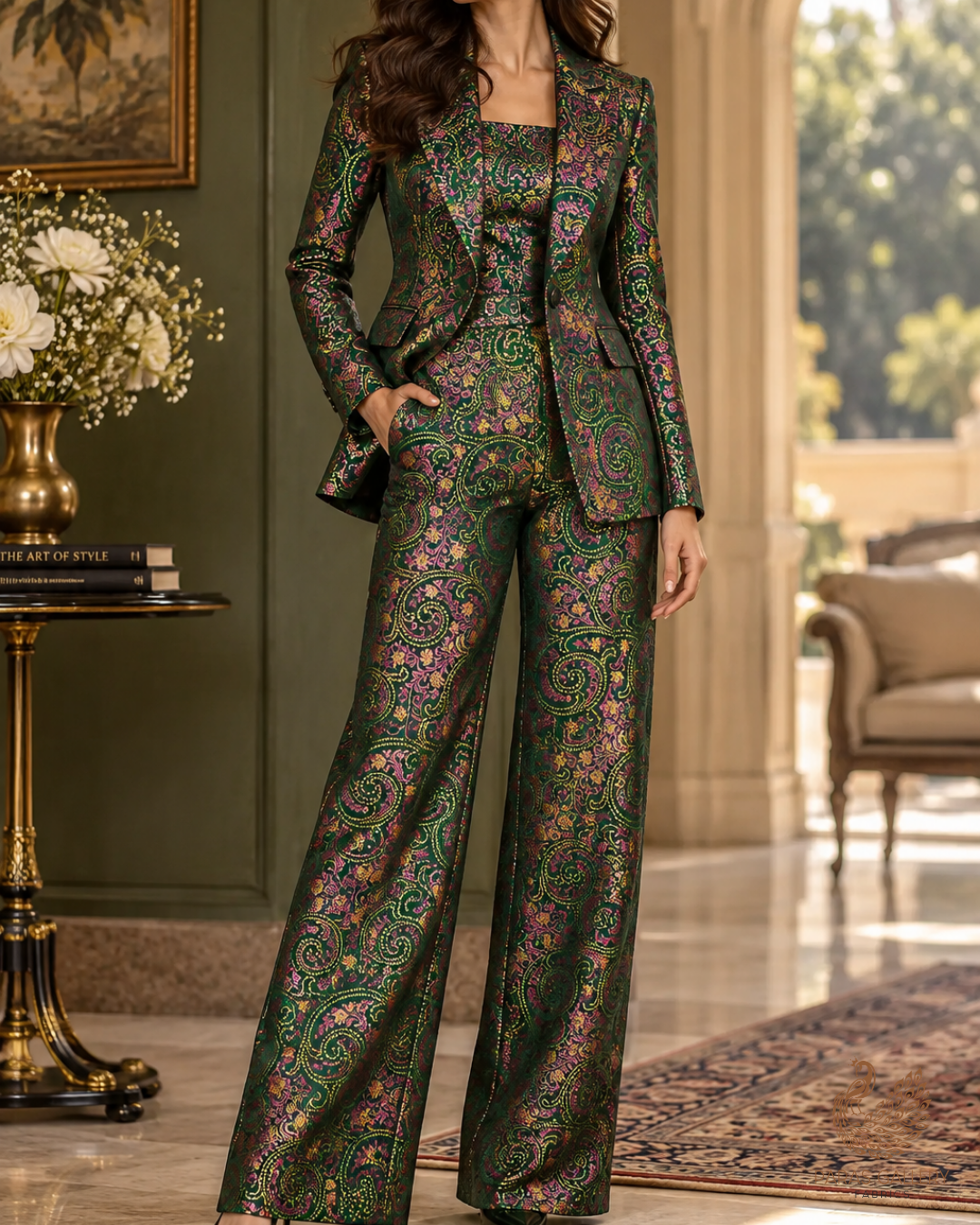 Green Banarasi Brocade Fabric With All Over Thread Handloom 24646