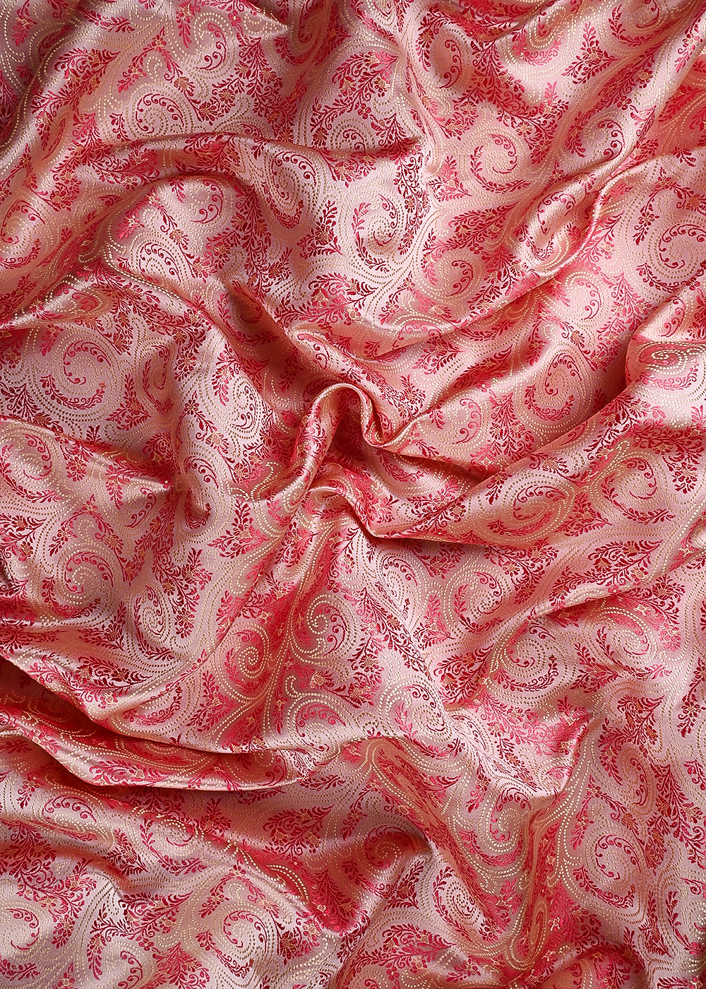 Peach Banarasi Brocade Fabric With All Over Thread Handloom 24648