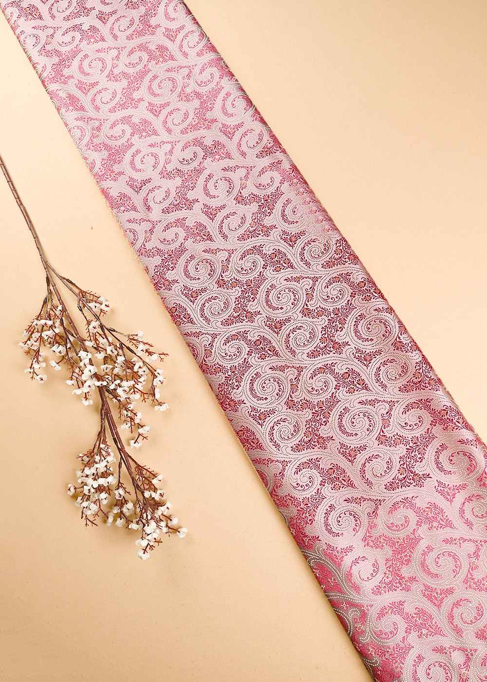Peach Banarasi Brocade Fabric With All Over Thread Handloom 24648