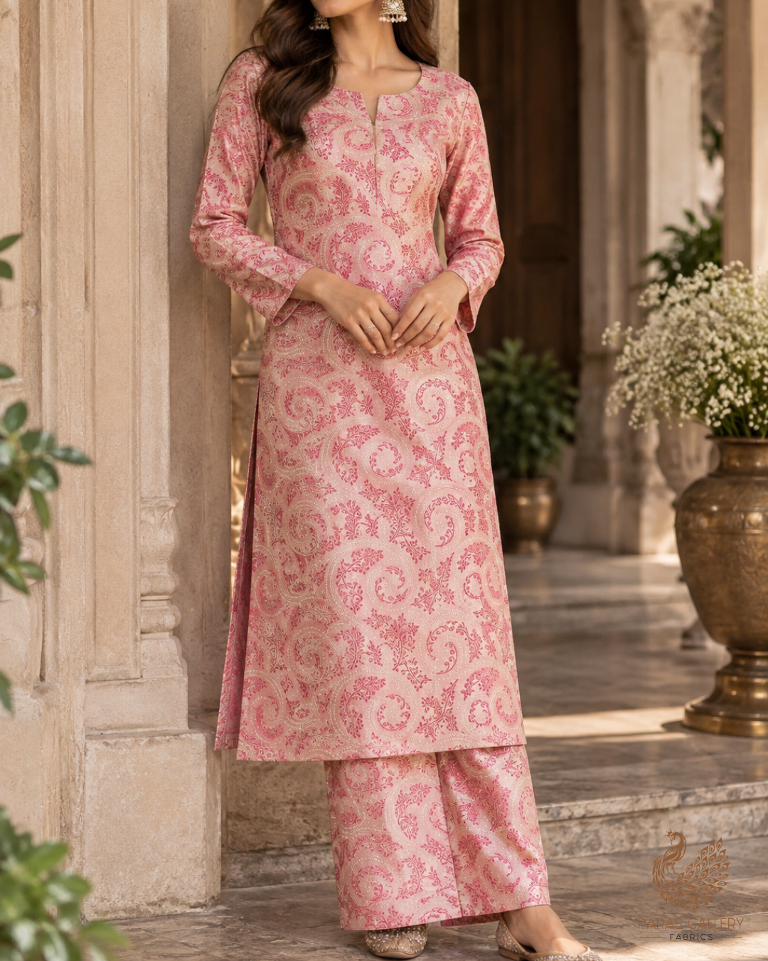 Peach Banarasi Brocade Fabric With All Over Thread Handloom 24648