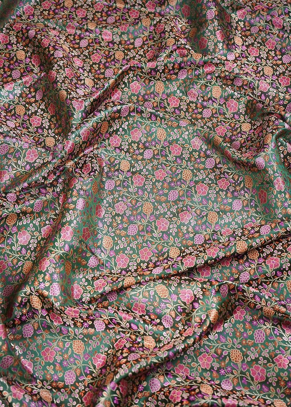 Bottle Green Banarasi Brocade Fabric With All Over Thread And Zari Handloom 24650