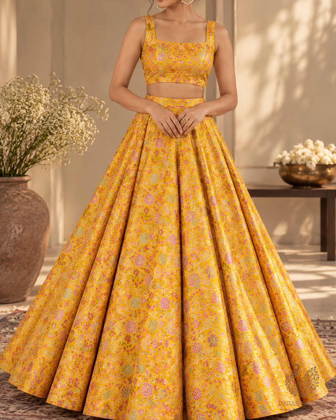 Mustard Banarasi Brocade Fabric With All Over Thread And Zari Handloom 24654