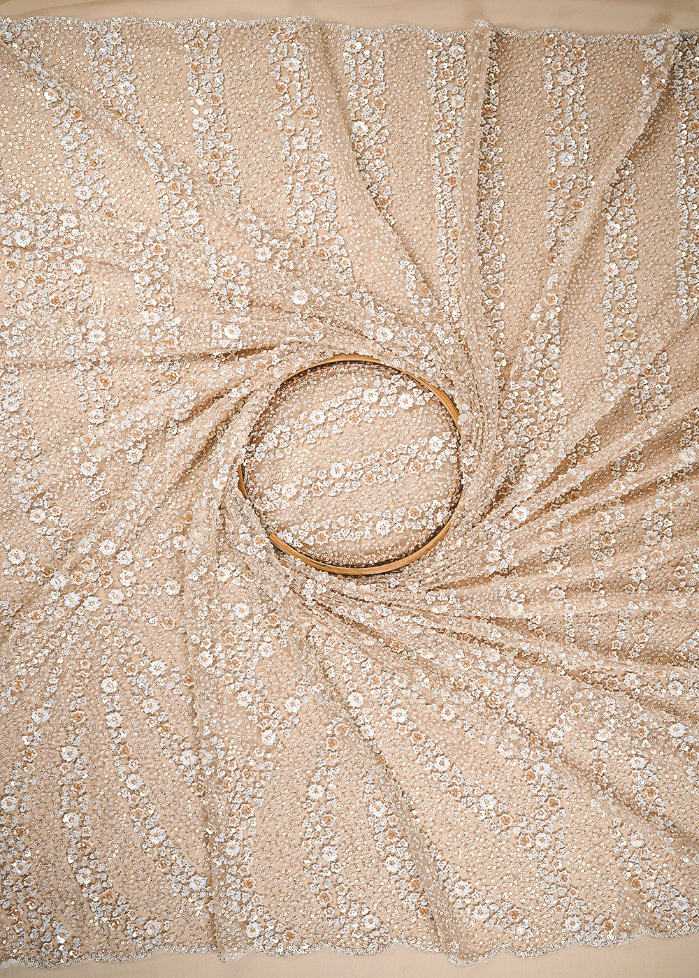 Gold Imported Net Fabric With All Over Sequins And Katdana Work 24692