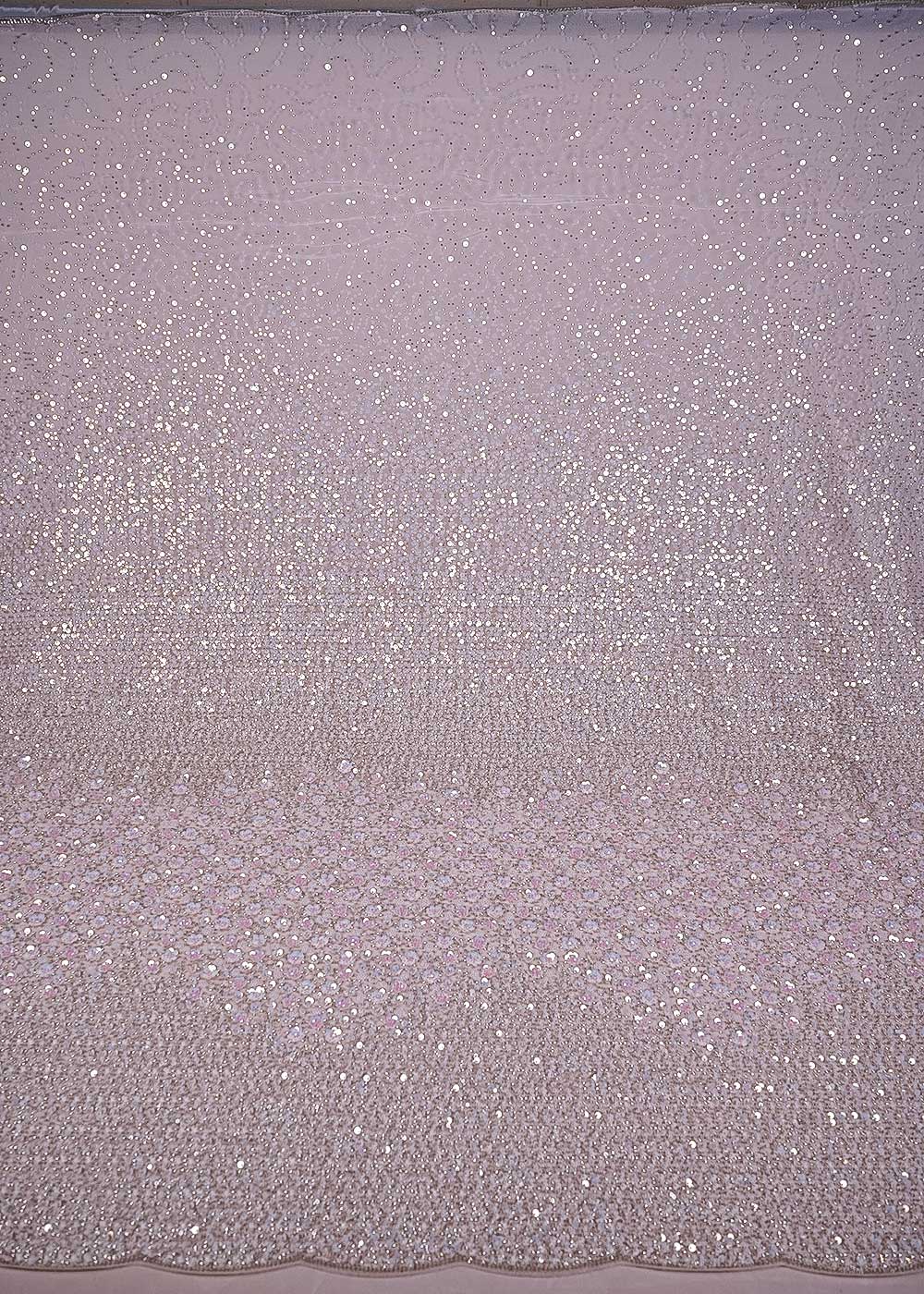 Pink Imported Net Fabric With All Over Sequins, Katdana And Bead Work With One Side Heavy Border 24696