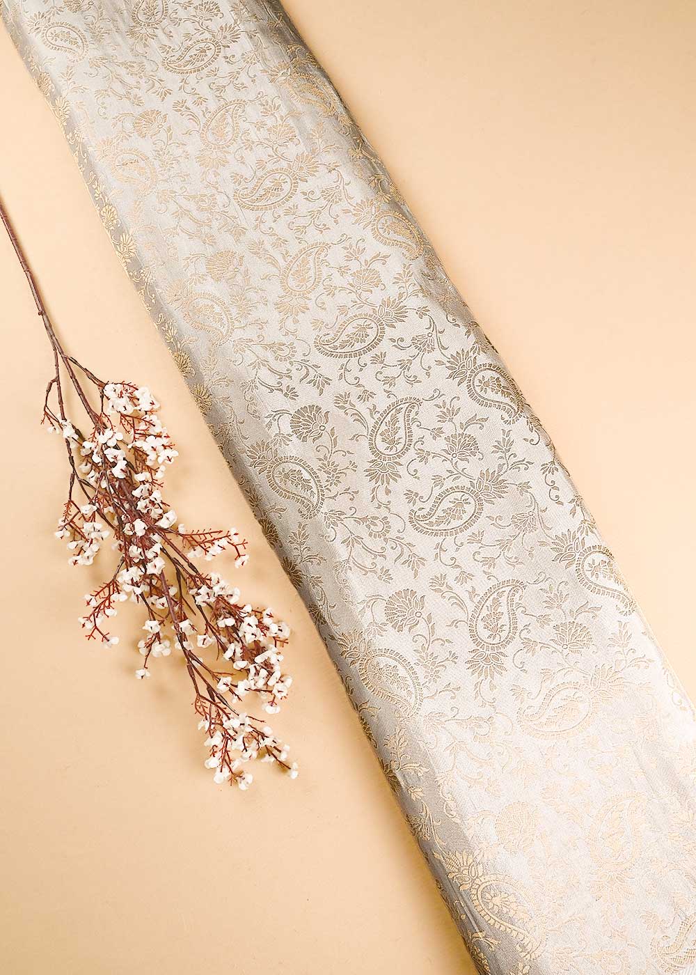 Golden Dyeable Tissue Fabric With All Over Zari Handloom 24700