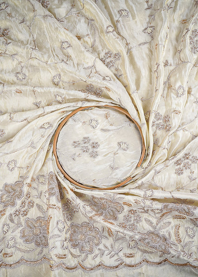 Golden Dyeable Tissue Fabric With All Over Zari, Katdana And Bead Work With One Side Border 24709