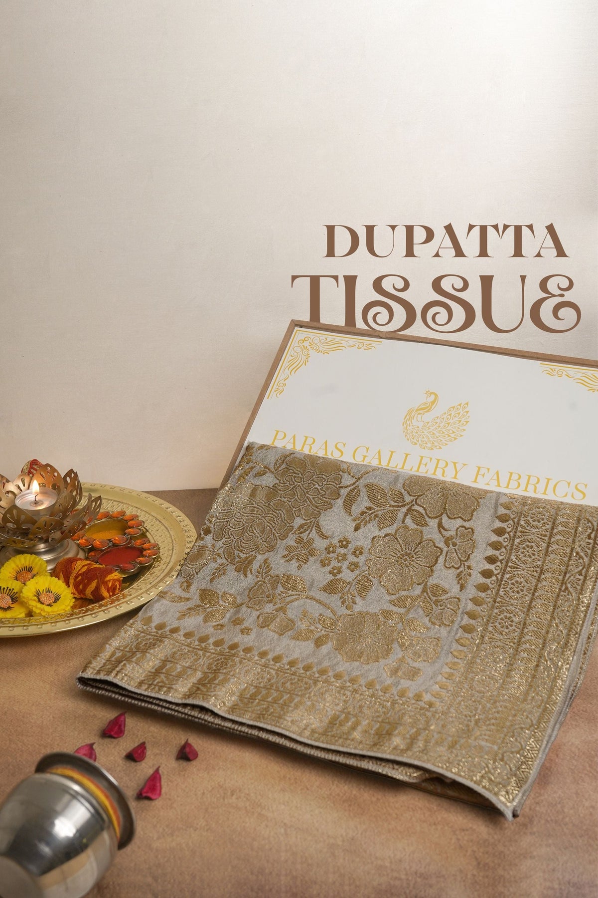 Golden Dyeable Tissue Dupatta All Over Zari Work 24714