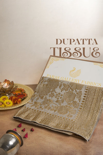 Golden Dyeable Tissue Dupatta All Over Zari Work 24714