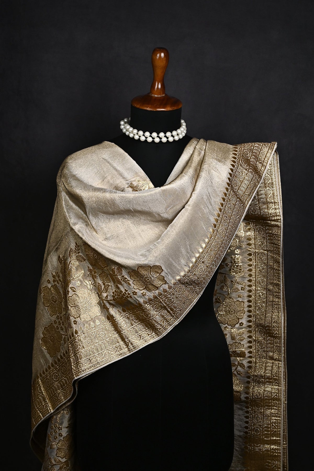 Golden Dyeable Tissue Dupatta All Over Zari Work 24714