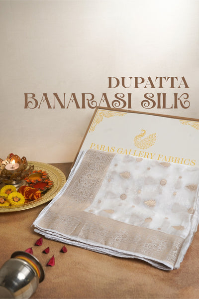 White Dyeable Banarasi Silk Dupatta All Over Self And Zari Work 24715