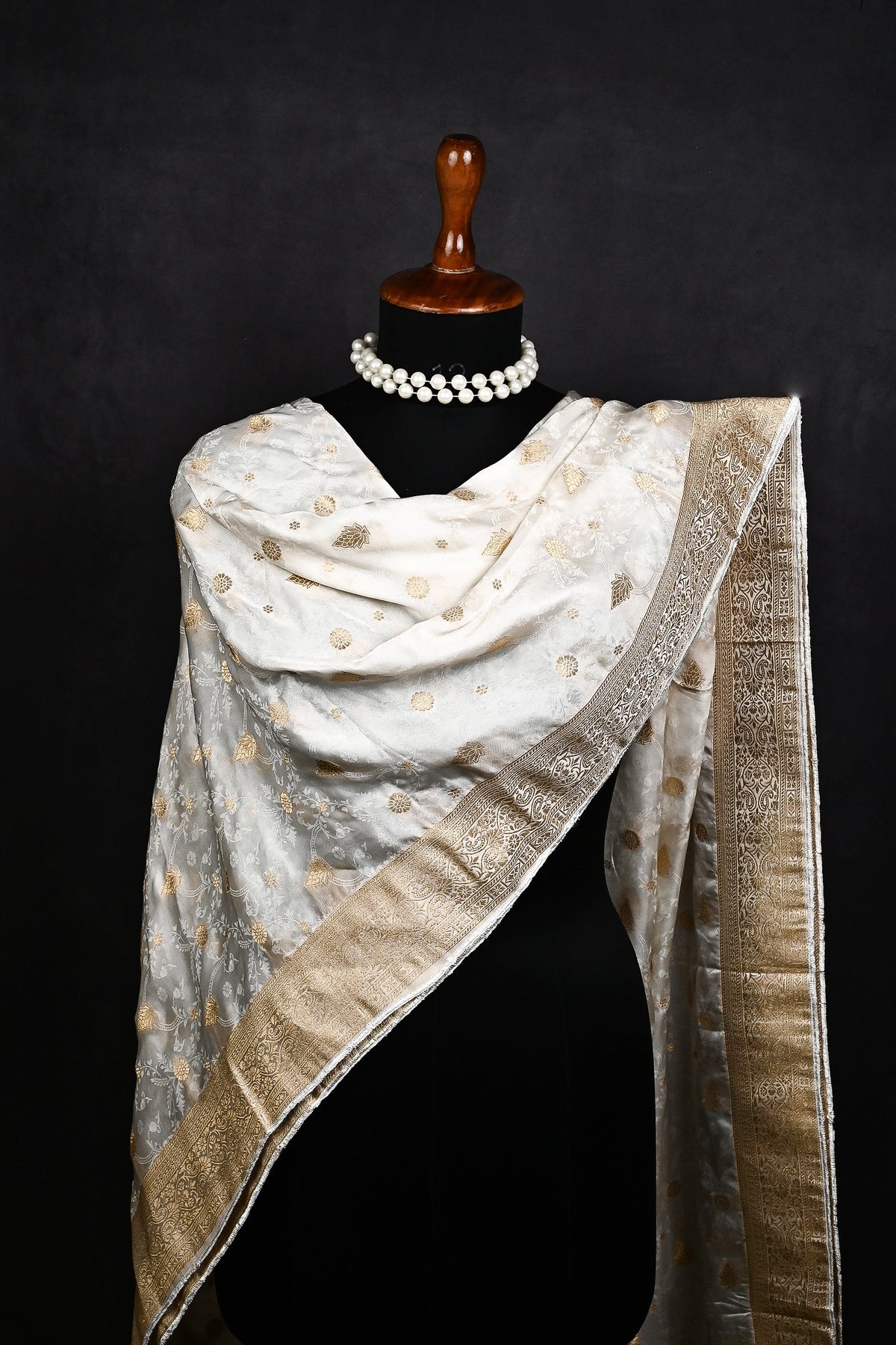 White Dyeable Banarasi Silk Dupatta All Over Self And Zari Work 24715