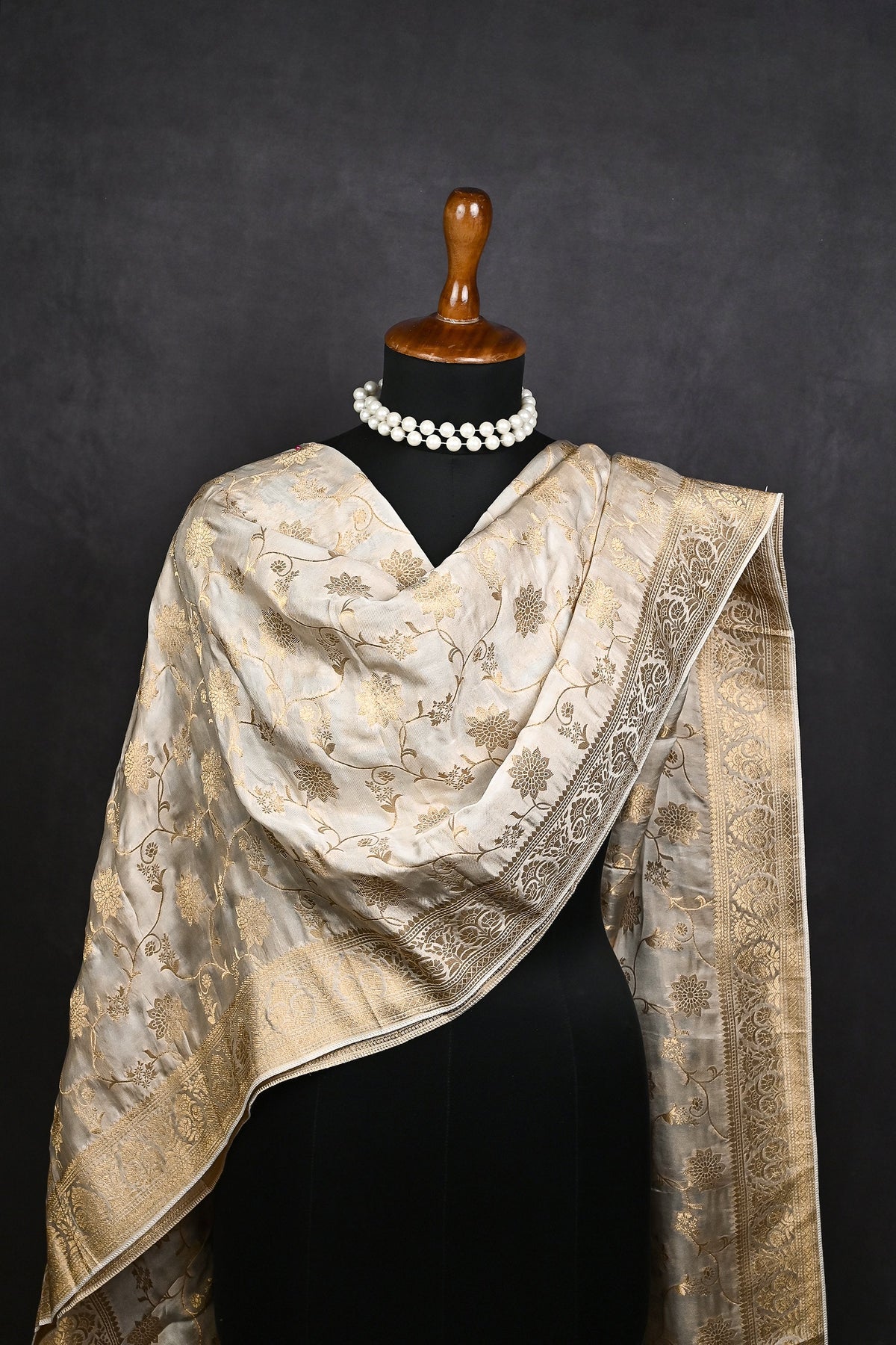 White Dyeable Silk Dupatta All Over Zari Work 24716