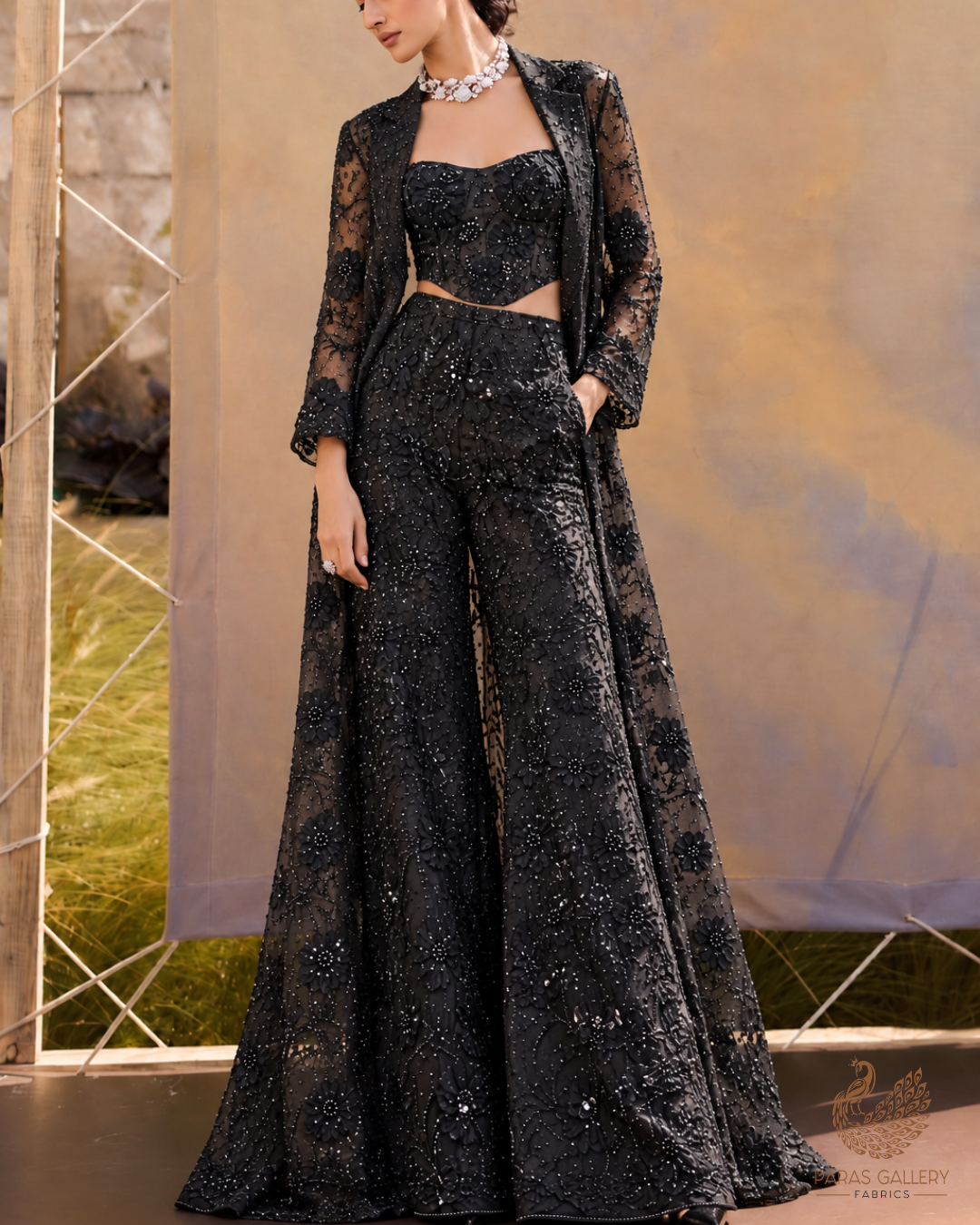 Sushmita Sen Inspired Edition | Black Embroidered Net Unstitched Fabric 24718