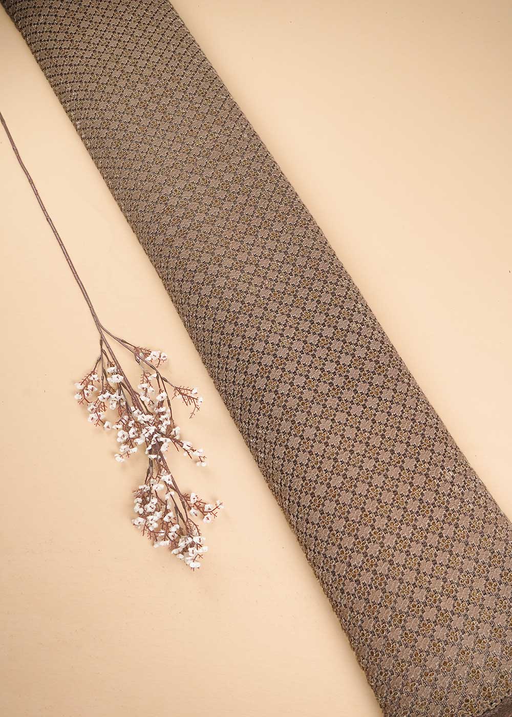 Coffee Mesh Velvet Fabric With All Over Cut Work 24723