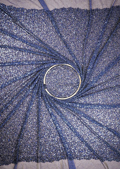 Navy Blue Imported Exclusive Fabric With All Over Sequins And Katdana Work 24726