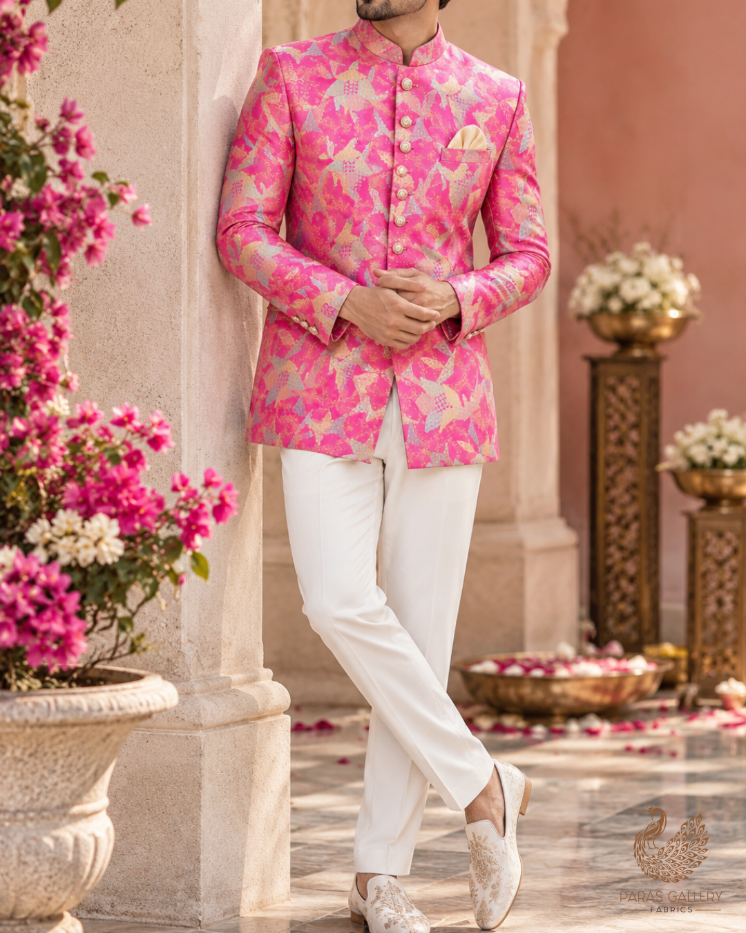 Pink Banarasi Brocade Fabric With All Over Thread And Zari Handloom 24767