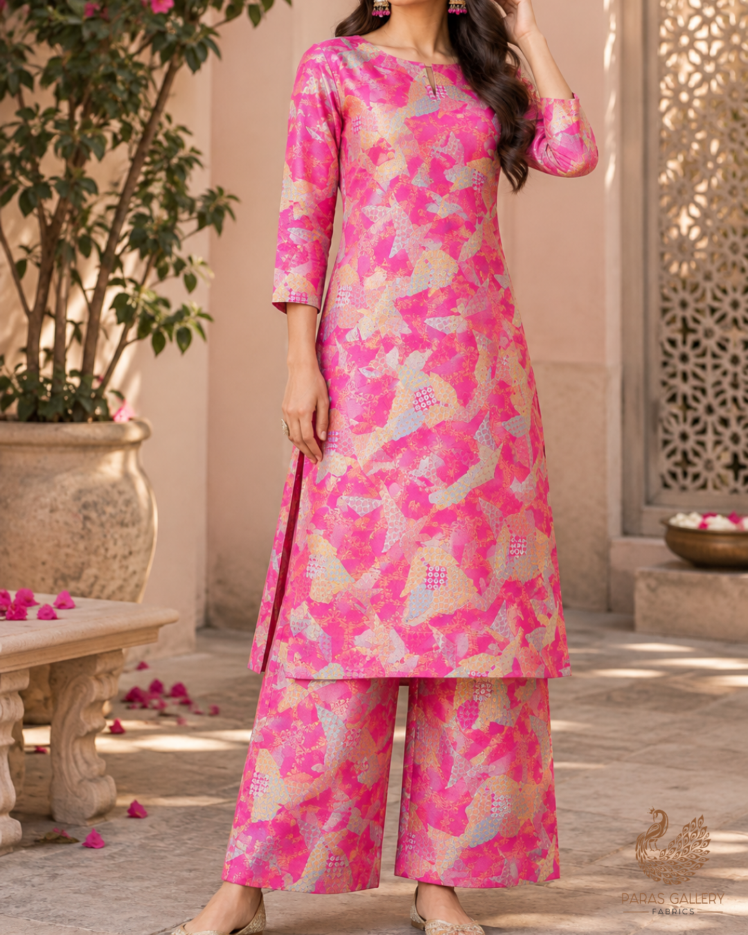 Pink Banarasi Brocade Fabric With All Over Thread And Zari Handloom 24767