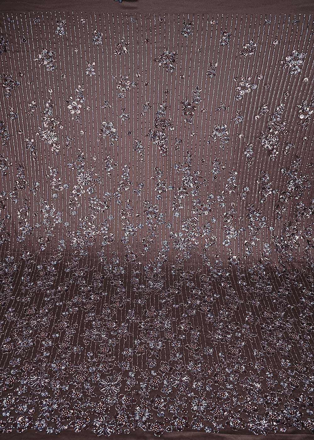 Coffee Imported Net Fabric With All Over Sequins, Katdana And Bead Work With One Side Heavy Border 24792