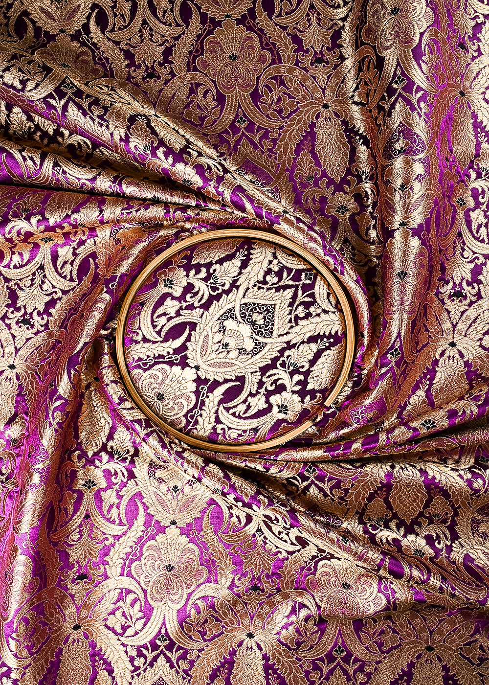Navy Blue Banarasi Brocade Fabric With All Over Zari And Thread Handloom 24796