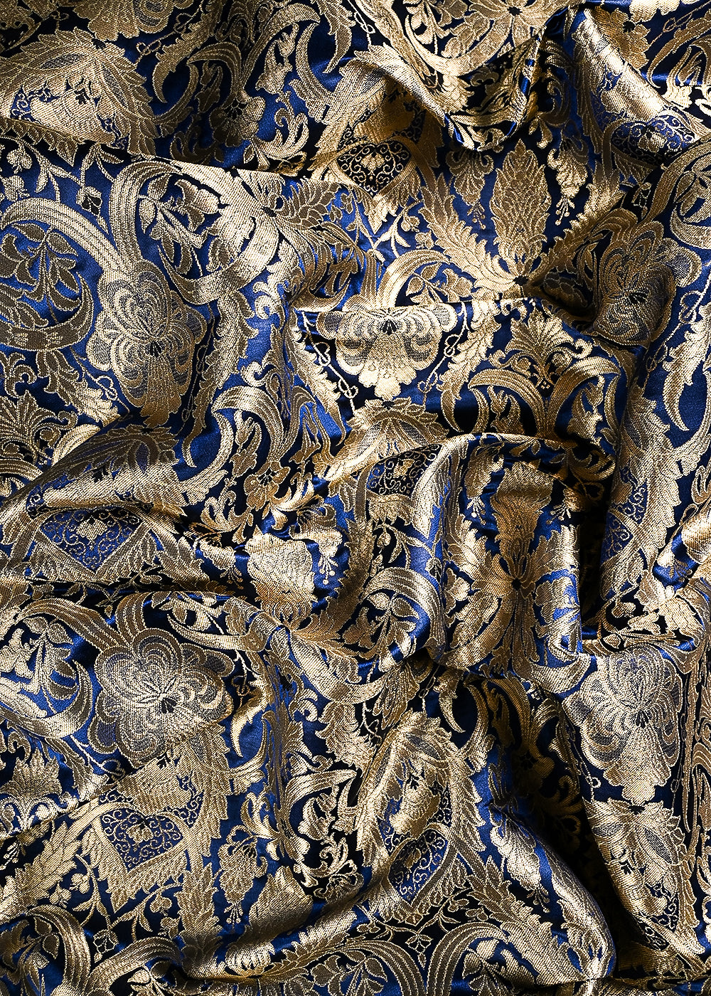 Navy Blue Banarasi Brocade Fabric With All Over Zari And Thread Handloom 24796