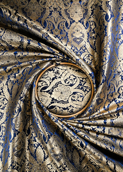 Purple Banarasi Brocade Fabric With All Over Zari And Thread Handloom 24797