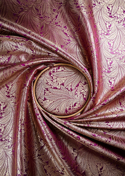 Purple Banarasi Brocade Fabric With All Over Thread And Zari Handloom 24800