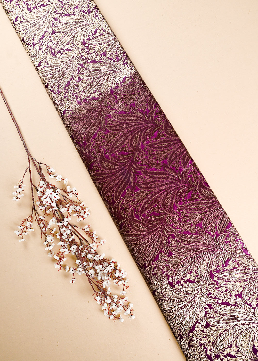 Purple Banarasi Brocade Fabric With All Over Thread And Zari Handloom 24800