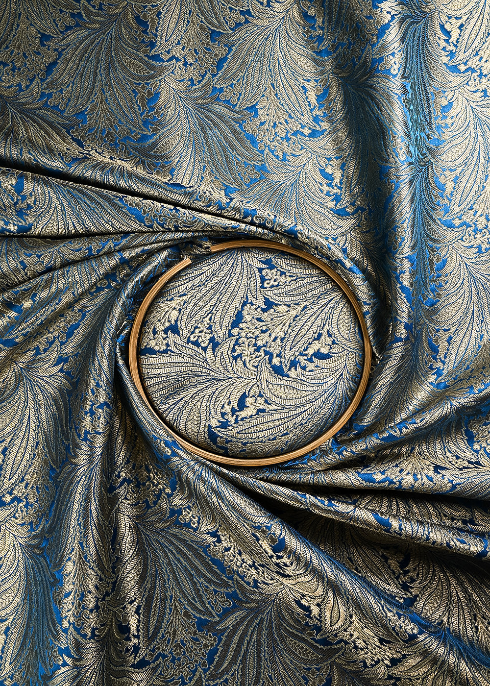 Blue Banarasi Brocade Fabric With All Over Thread And Zari Handloom 24805